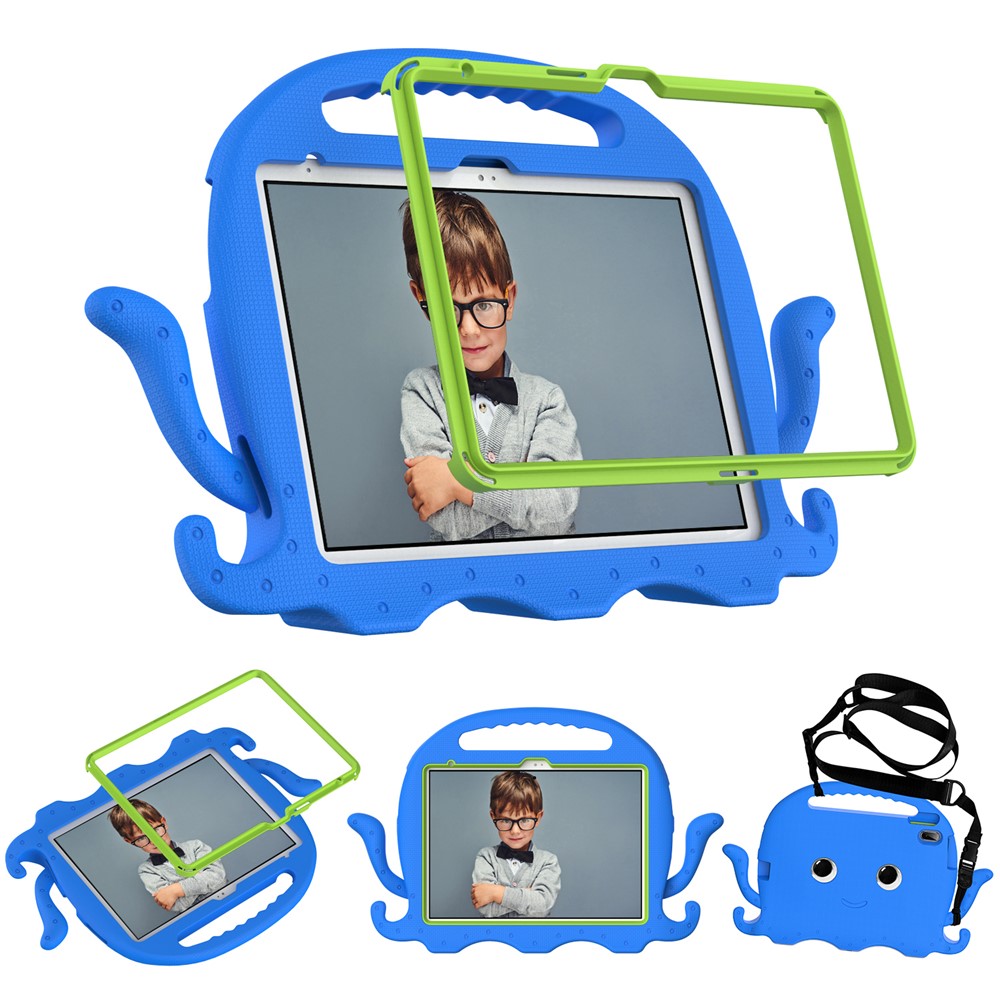 For iPad (2025) / 10.9 (2022) / Air 11 (2025) / (2024) EVA Case Cartoon Octopus Hand Grip Tablet Cover with Shoulder Strap - Blue