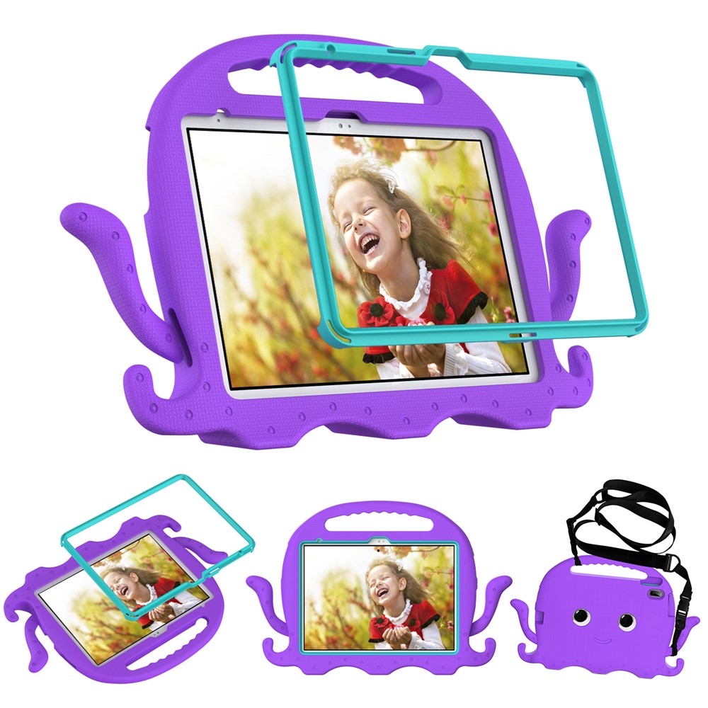 For iPad (2025) / 10.9 (2022) / Air 11 (2025) / (2024) EVA Case Cartoon Octopus Hand Grip Tablet Cover with Shoulder Strap - Purple