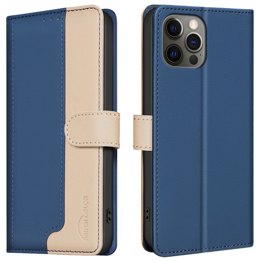 BINFEN COLOR BF33 For iPhone 13 Pro Case RFID Blocking Leather Wallet Flip Phone Cover - Blue