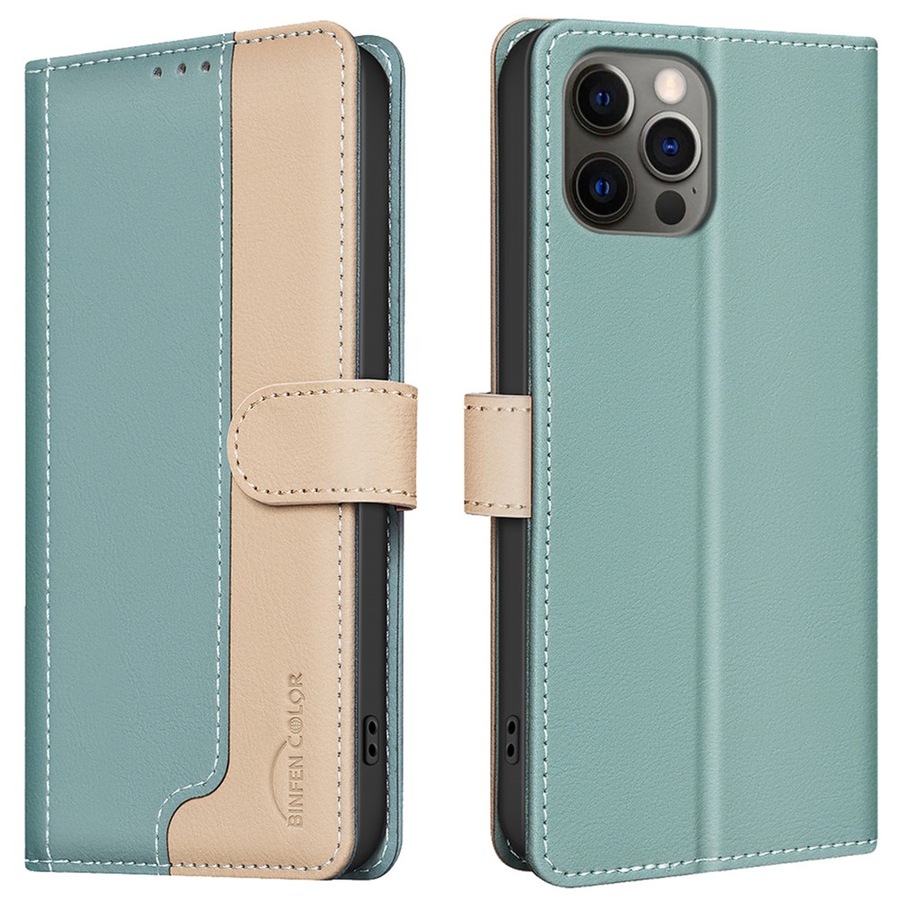 BINFEN COLOR BF33 For iPhone 13 Pro Max Leather Case Wallet Phone Cover RFID Blocking - Green