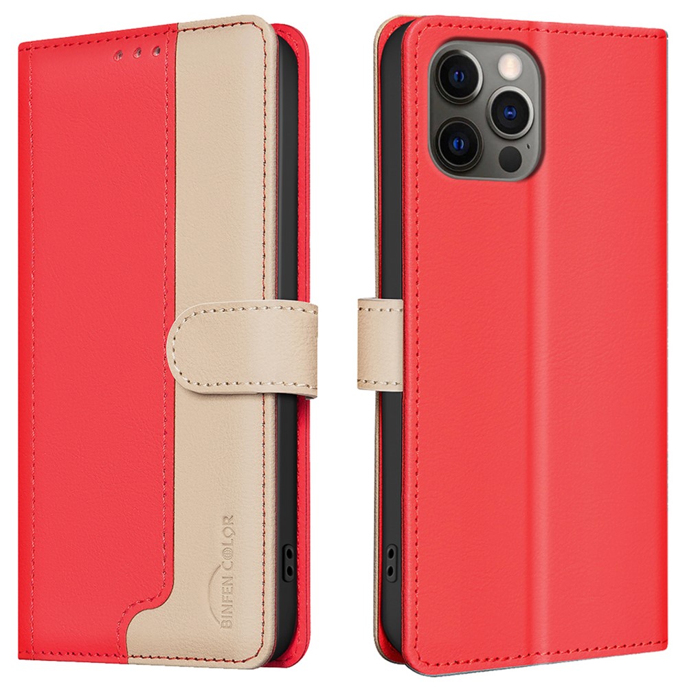 BINFEN COLOR BF33 For iPhone 14 Pro Case Wallet Stand View Leather Phone Cover - Red