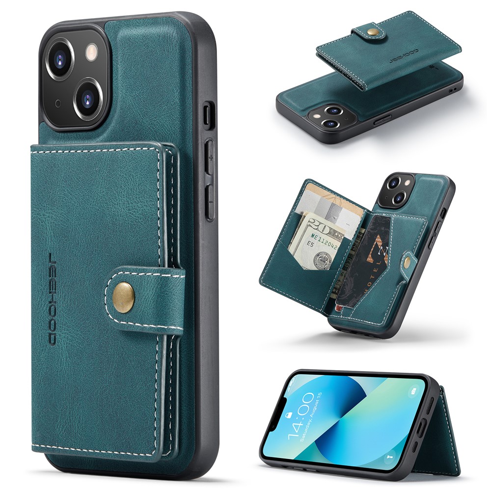 JEEHOOD J01 For iPhone 14 Case Leather+TPU Phone Cover Magnetic 2-in-1 Detachable - Blue