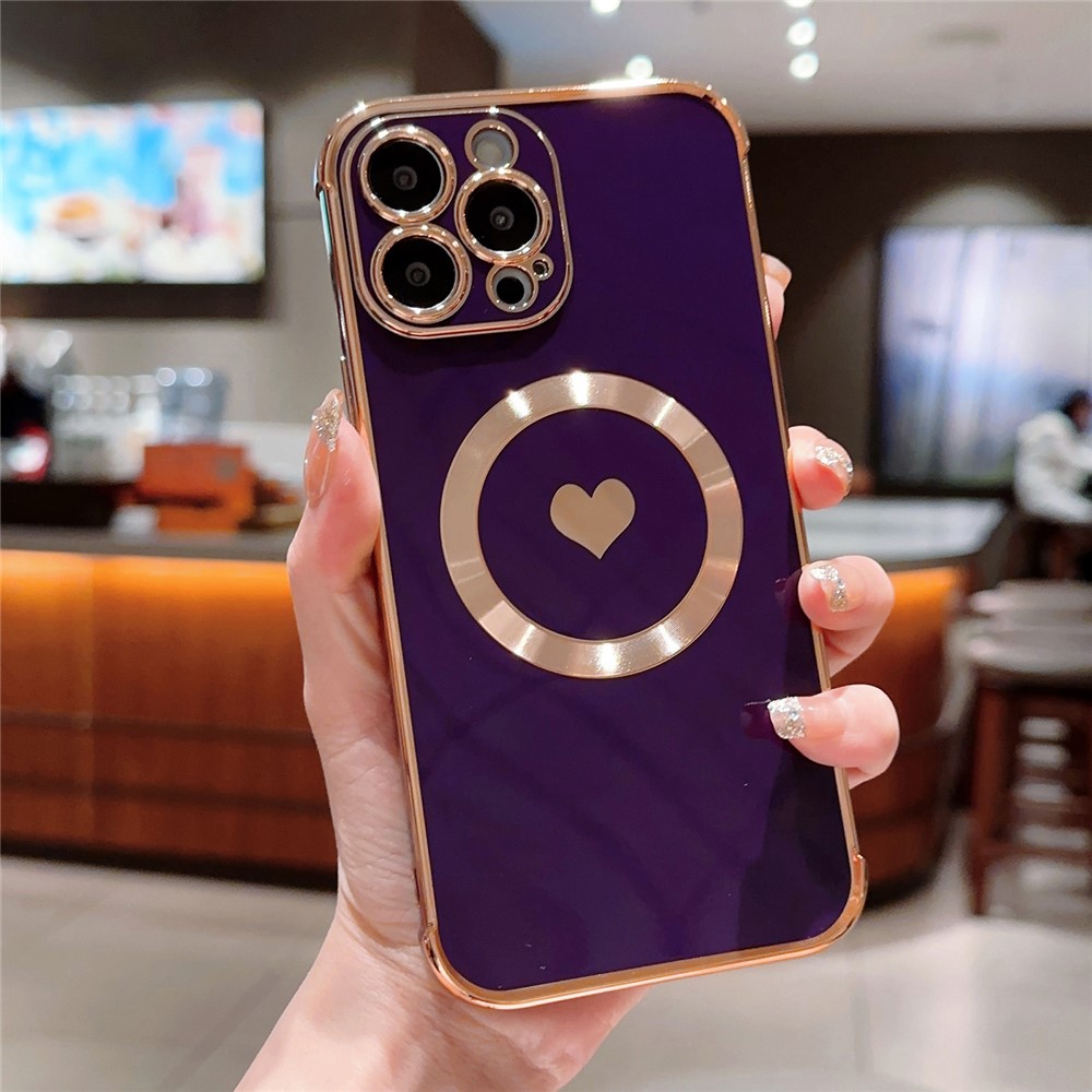 For iPhone 13 Pro Magnetic Case Flexible TPU Phone Cover with Love Hearts Pattern Design - Dark Purple