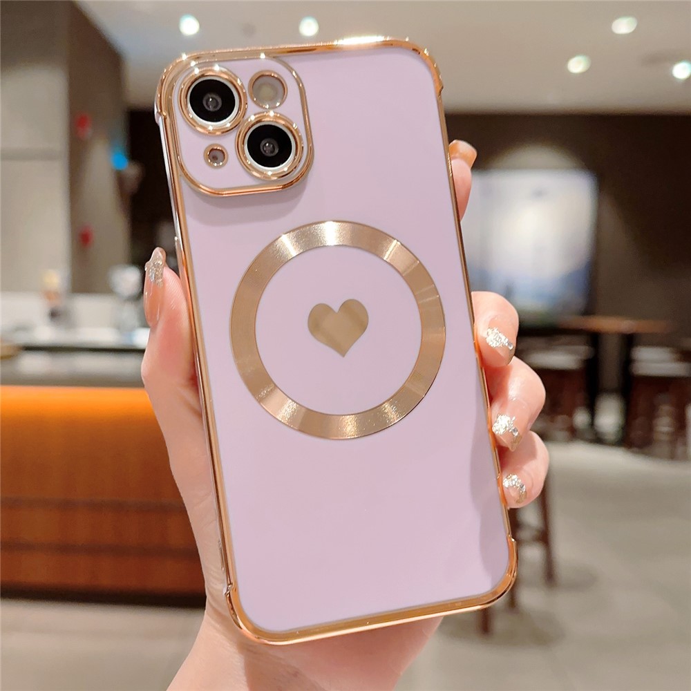 For iPhone 14 Case Compatible with MagSafe Heart Pattern TPU Phone Cover - Purple