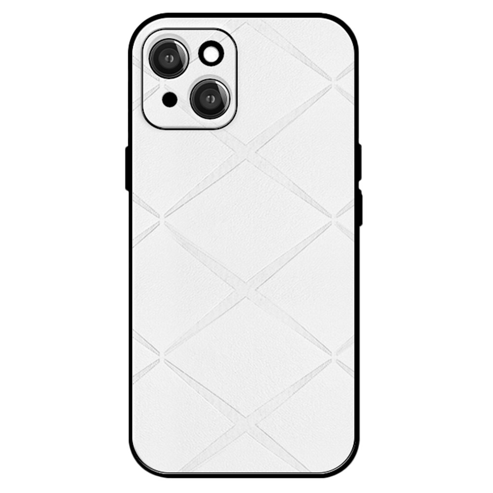 For iPhone 14 Case PU Leather Coated PC+TPU Hybrid Phone Cover - White