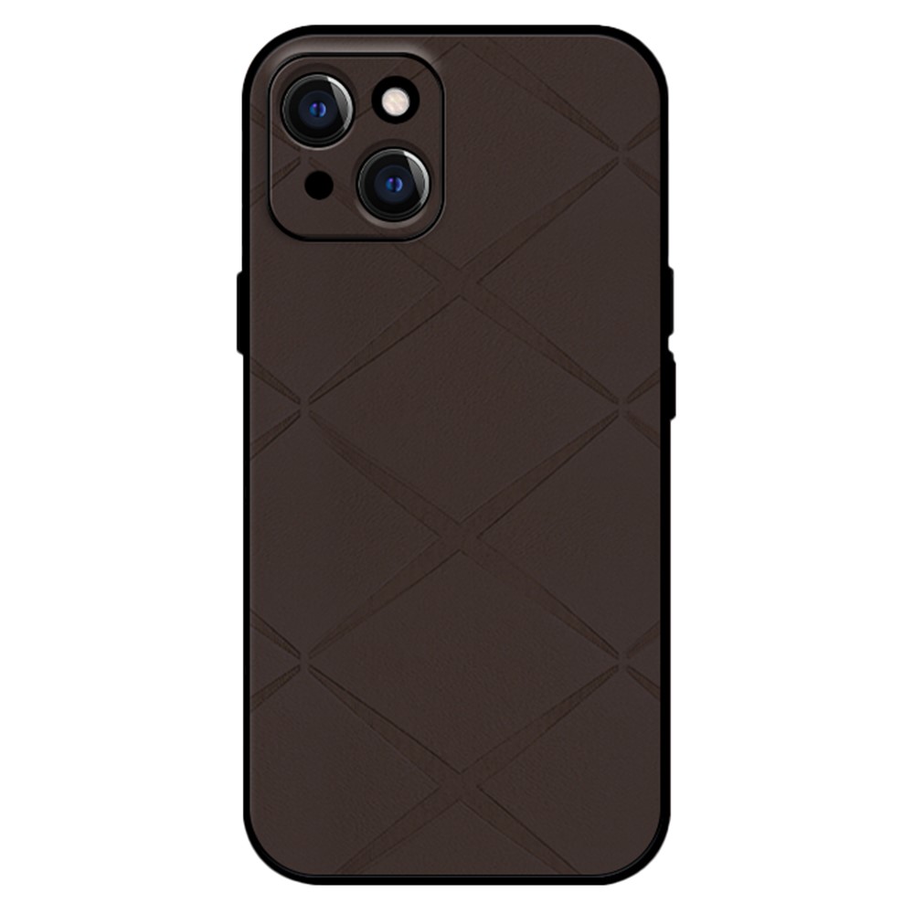 For iPhone 14 Case PU Leather Coated PC+TPU Hybrid Phone Cover - Brown