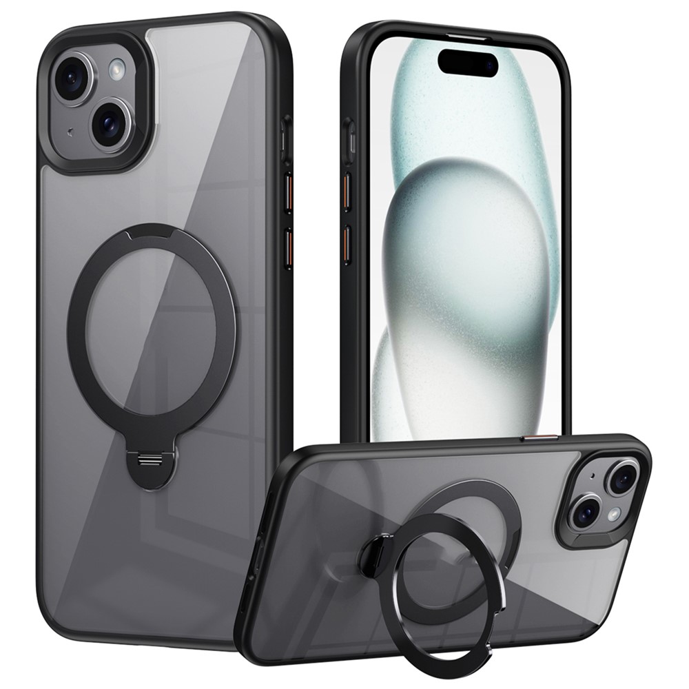 For iPhone 15 Case Compatible with MagSafe TPU+Acrylic Kickstand Clear Phone Cover - Black