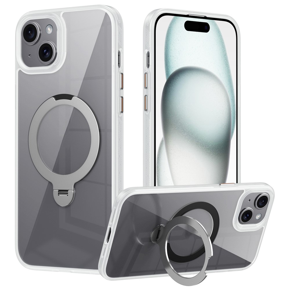 For iPhone 15 Case Compatible with MagSafe TPU+Acrylic Kickstand Clear Phone Cover - White
