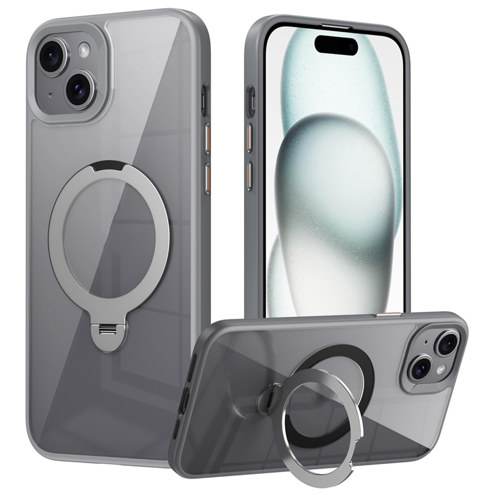 For iPhone 15 Case Compatible with MagSafe TPU+Acrylic Kickstand Clear Phone Cover - Grey
