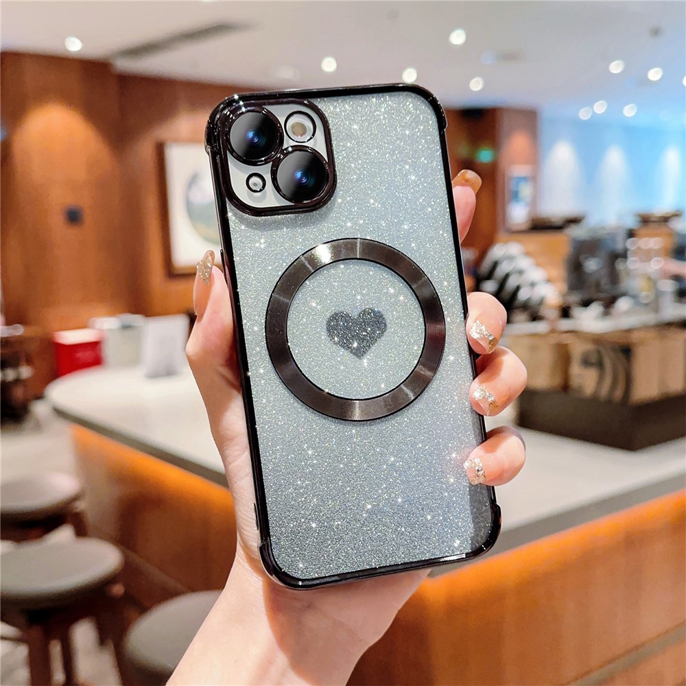 For iPhone 13 Case Gradient Sparkle TPU Phone Cover Compatible with MagSafe - Black