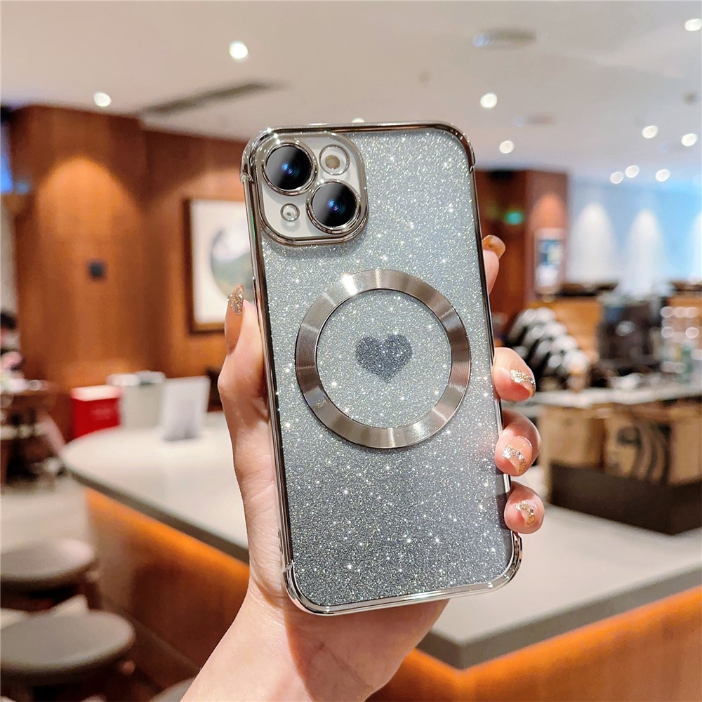 For iPhone 13 Case Gradient Sparkle TPU Phone Cover Compatible with MagSafe - Silver