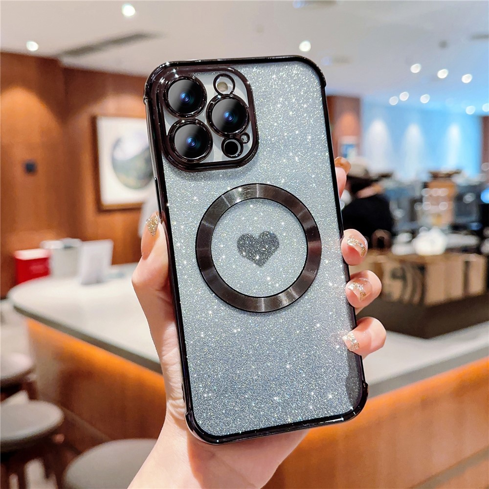 For iPhone 13 Pro Case Gradient Sparkle TPU Phone Cover Compatible with MagSafe - Black