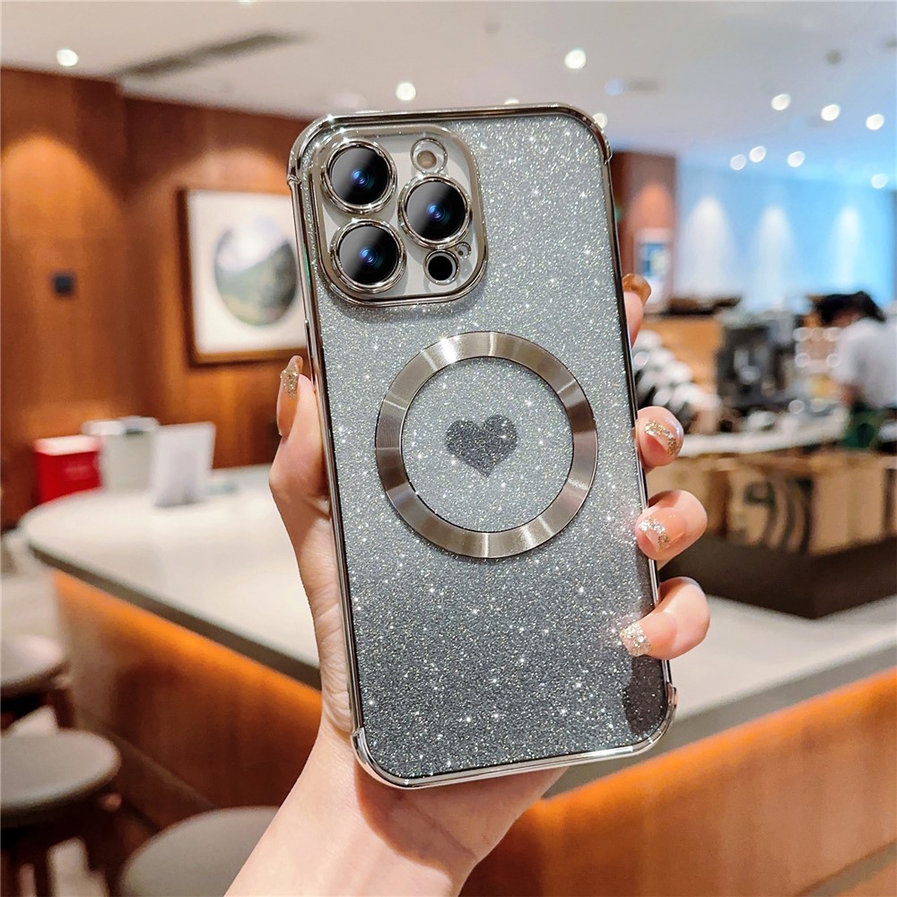 For iPhone 13 Pro Case Gradient Sparkle TPU Phone Cover Compatible with MagSafe - Silver