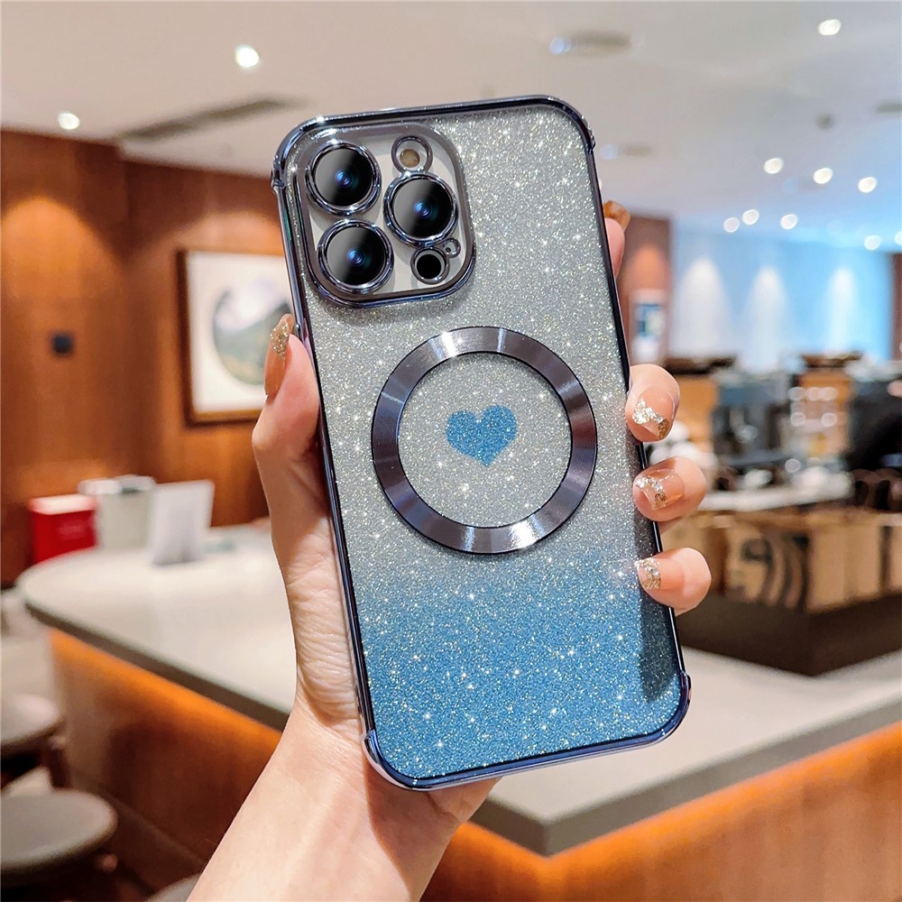 For iPhone 13 Pro Max Case Gradient Sparkle TPU Phone Cover Compatible with MagSafe - Blue
