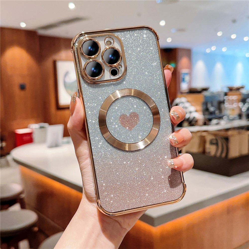 For iPhone 13 Pro Max Case Gradient Sparkle TPU Phone Cover Compatible with MagSafe - Gold