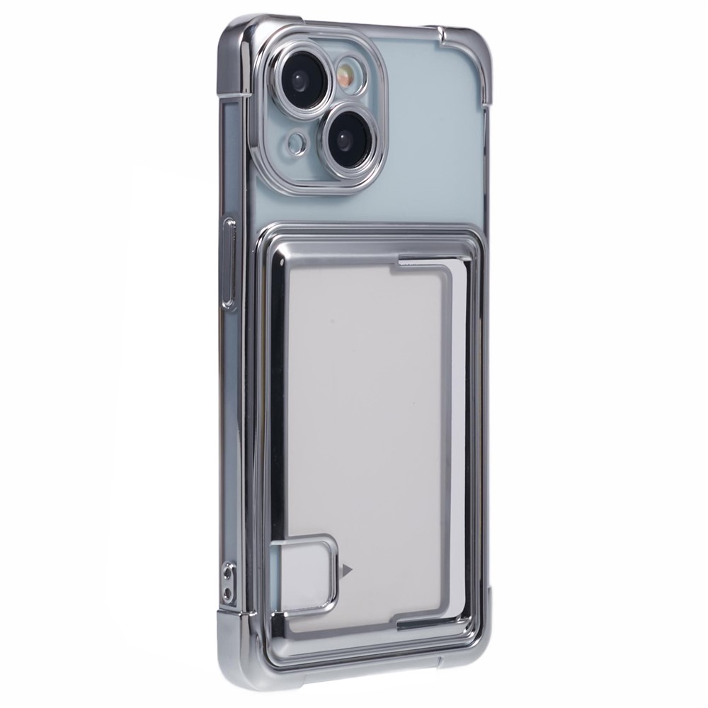 For iPhone 14 Plus Case Card Slot Electroplating TPU Phone Cover - Silver