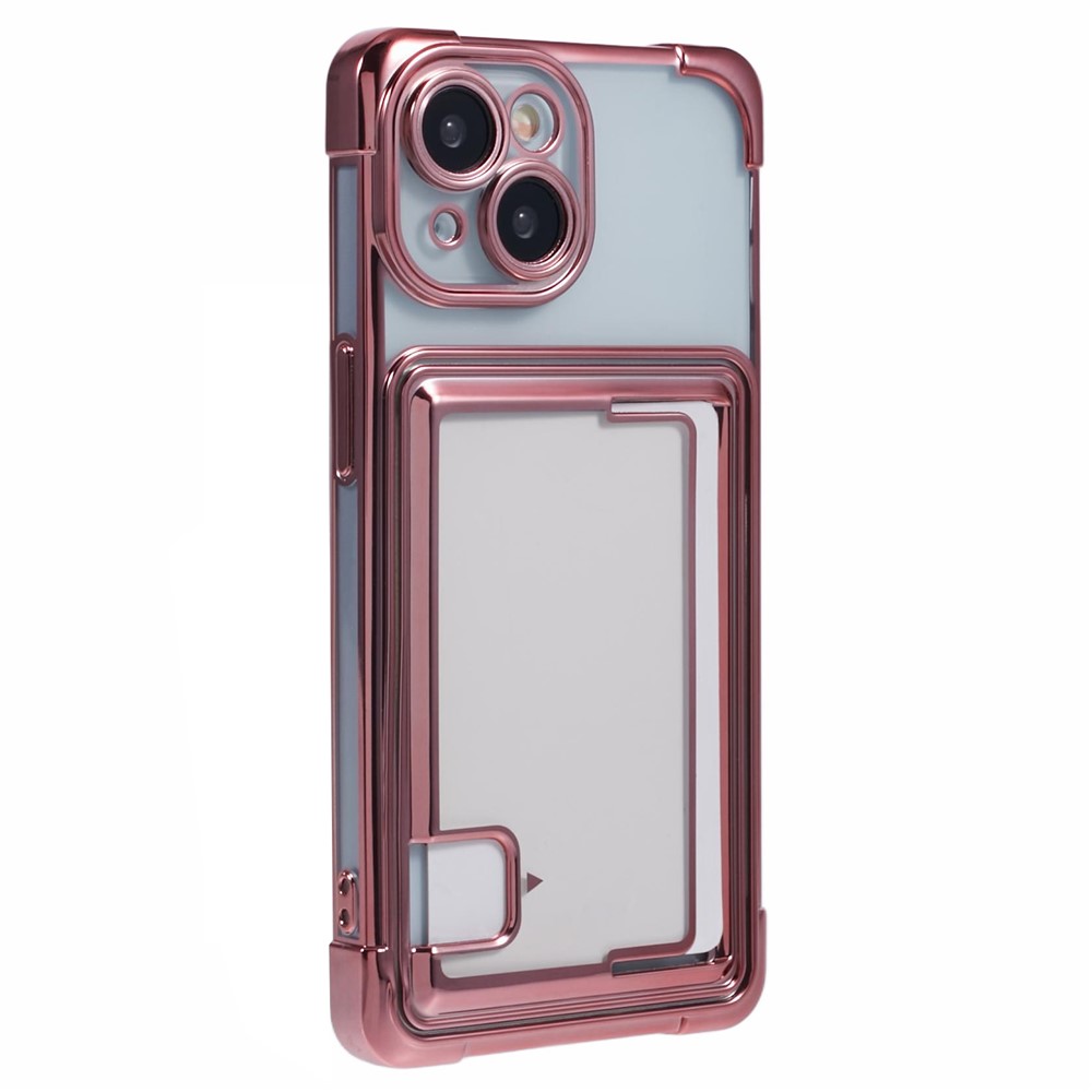 For iPhone 14 Plus Case Card Slot Electroplating TPU Phone Cover - Pink