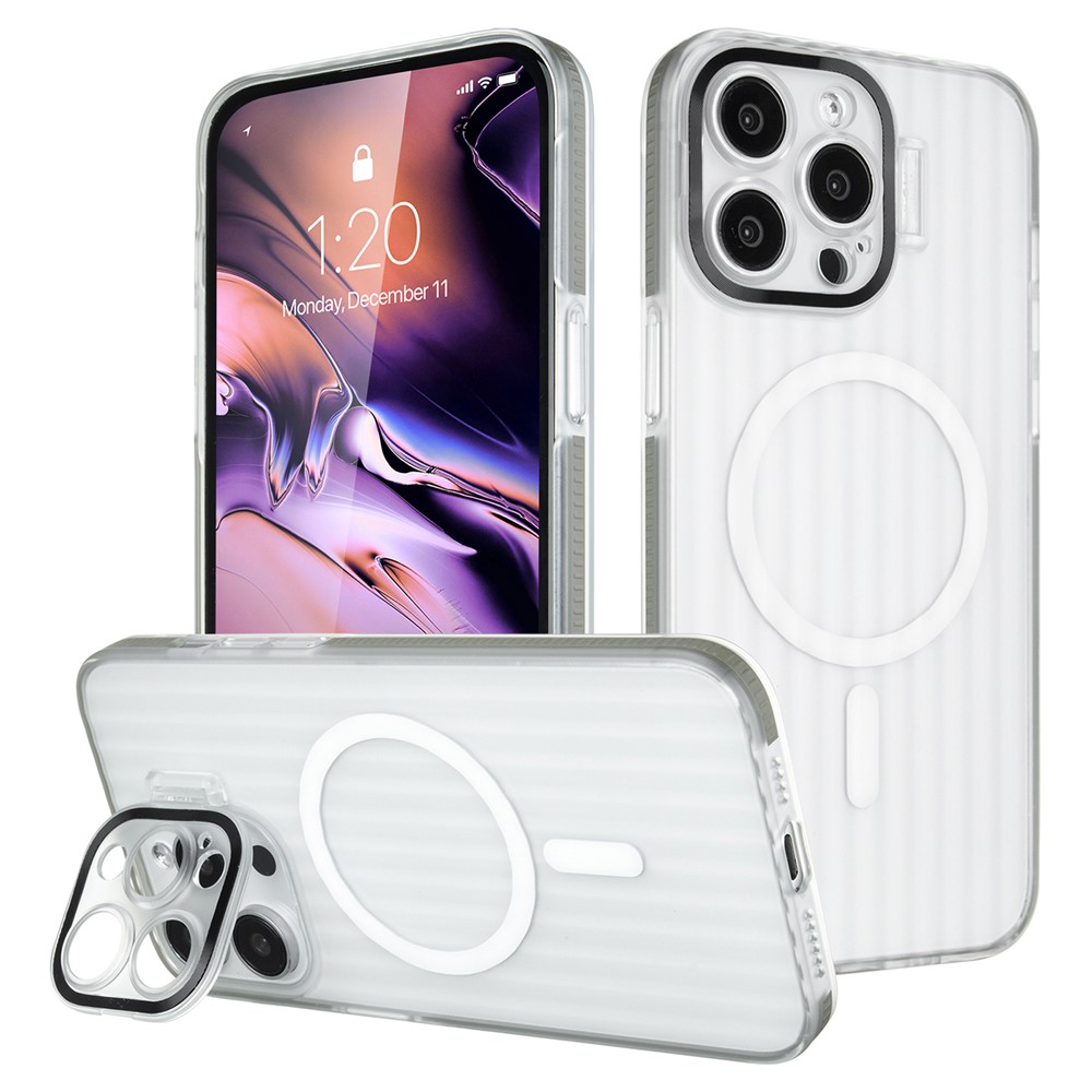 For iPhone 13 Pro Case Compatible with MagSafe PC+TPU Phone Cover Built-in Lens Kickstand - Grey