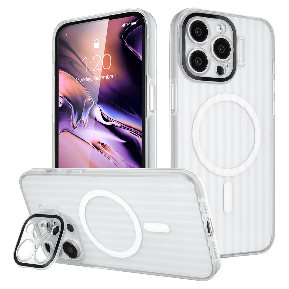 For iPhone 13 Pro Case Compatible with MagSafe PC+TPU Phone Cover Built-in Lens Kickstand - White