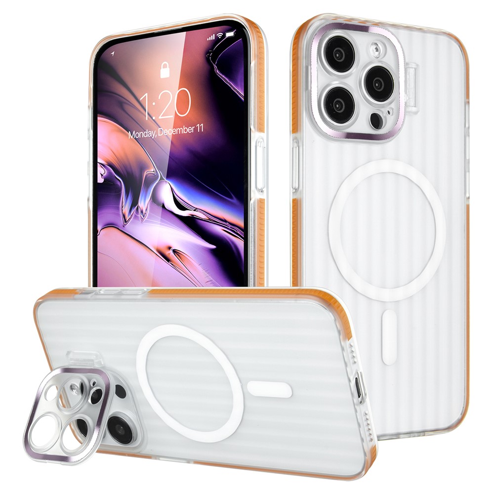 For iPhone 13 Pro Case Compatible with MagSafe PC+TPU Phone Cover Built-in Lens Kickstand - Orange
