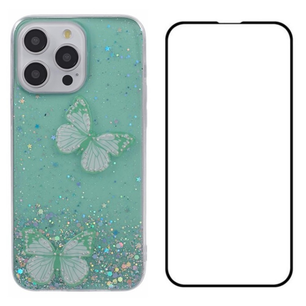 WANLONFENG AW Series for iPhone 13 Pro Max Case with Screen Protector 2-in-1 TPU Phone Cover Butterfly Trendy Aesthetic - Green