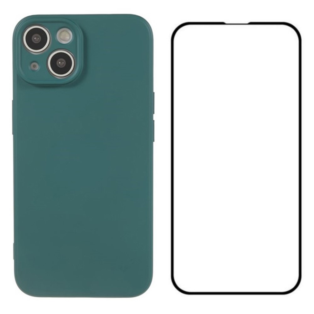 WANLONFENG RB2 Series for iPhone 15 Plus Case Precise Cutout TPU Phone Cover with Screen Film - Army Green