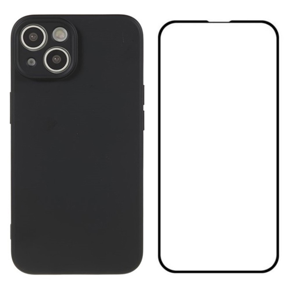 WANLONFENG RB2 Series for iPhone 15 Case Precise Cutout TPU Phone Cover with Screen Film - Black