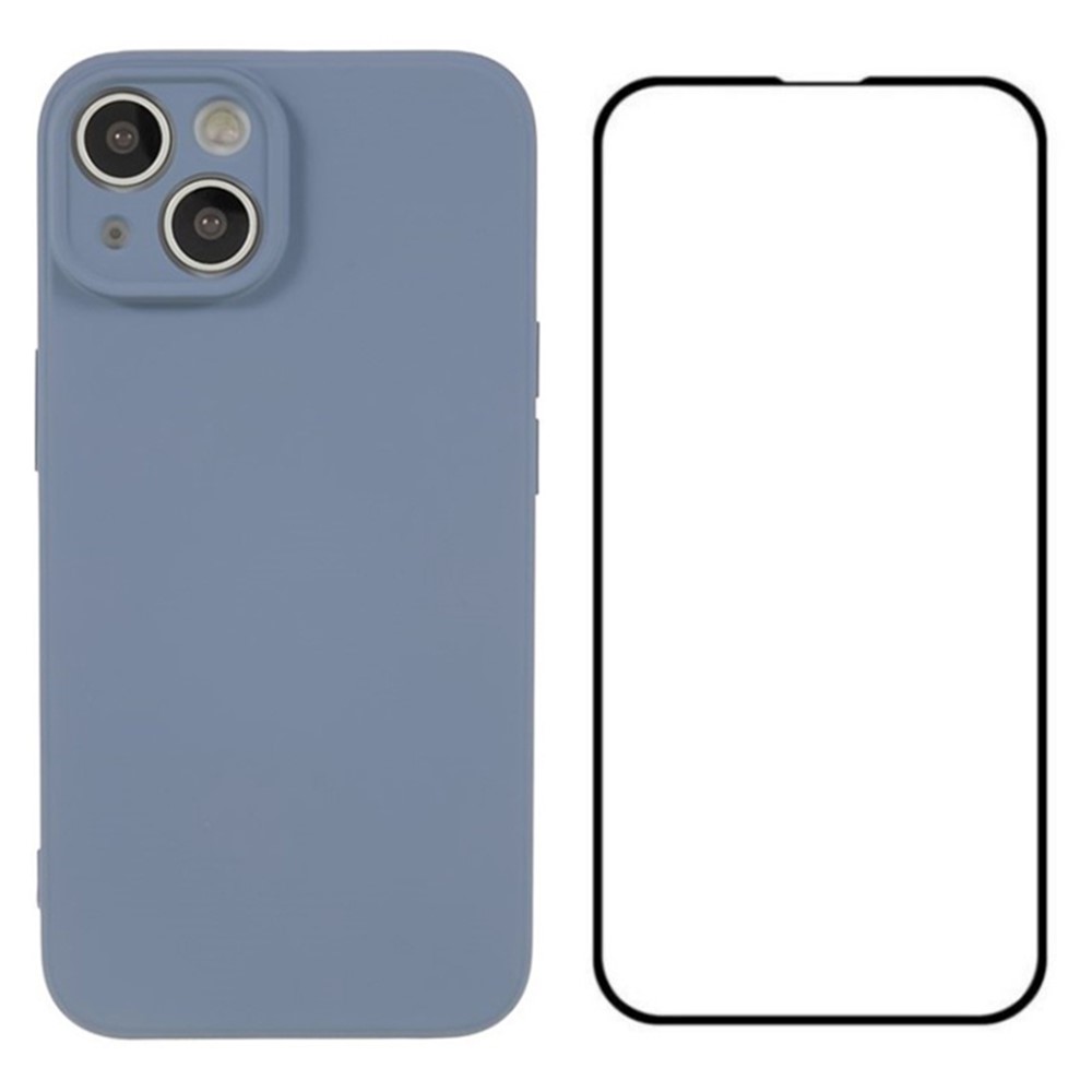 WANLONFENG RB2 Series for iPhone 15 Case Precise Cutout TPU Phone Cover with Screen Film - Lavender Grey