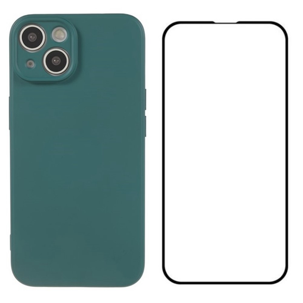 WANLONFENG RB2 Series for iPhone 14 Case Precise Cutout Lens Hole TPU Phone Cover with Screen Film - Army Green