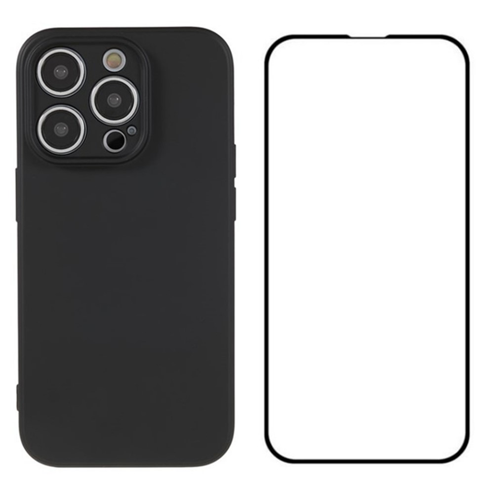 WANLONFENG RB2 Series for iPhone 14 Pro Case with Screen Protector Soft TPU Phone Cover - Black