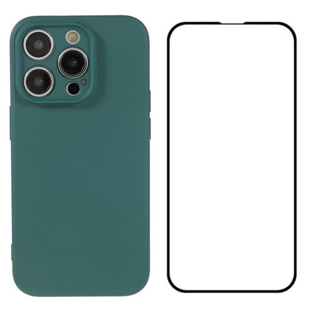WANLONFENG RB2 Series for iPhone 14 Pro Case with Screen Protector Soft TPU Phone Cover - Army Green