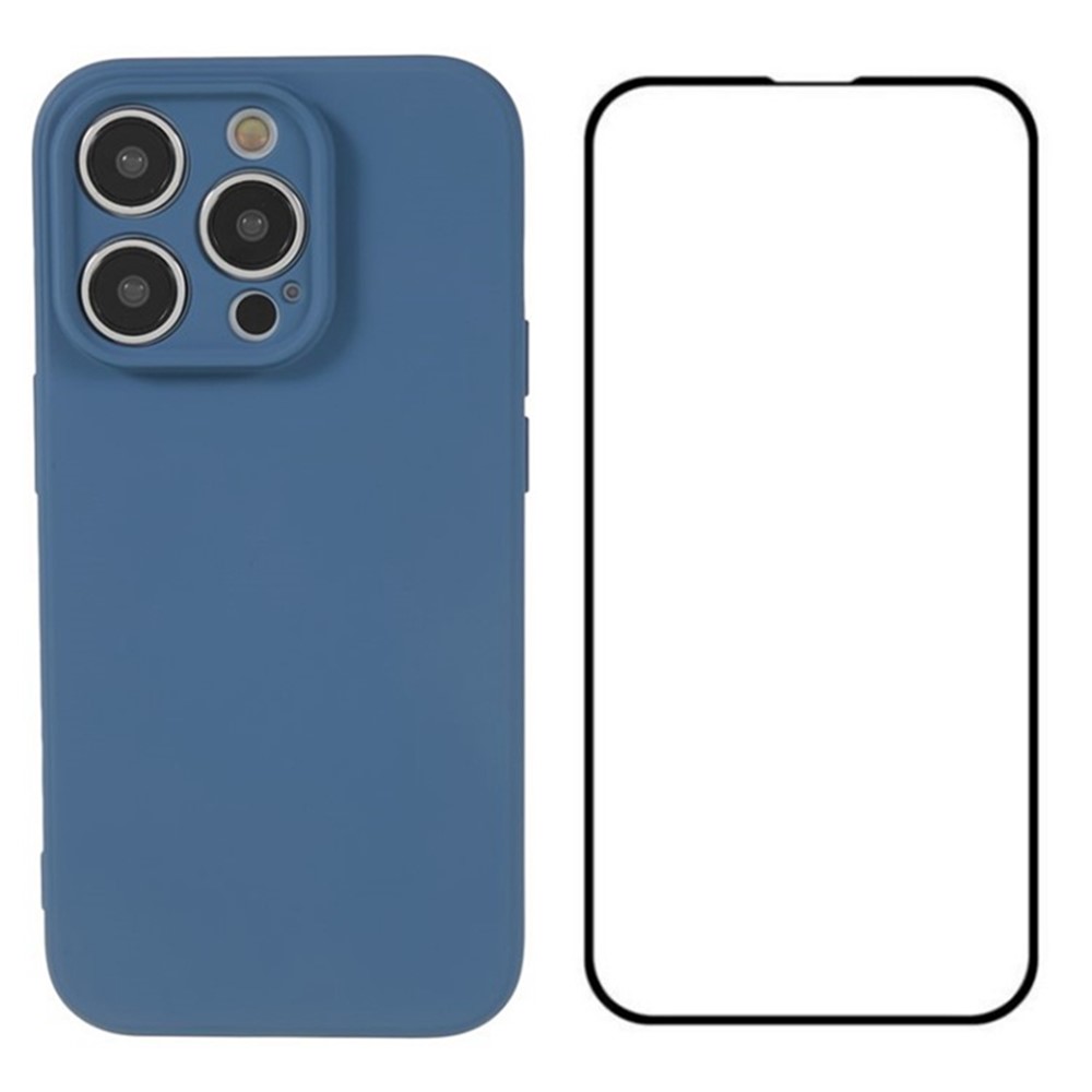 WANLONFENG RB2 Series for iPhone 14 Pro Case with Screen Protector Soft TPU Phone Cover - Sapphire