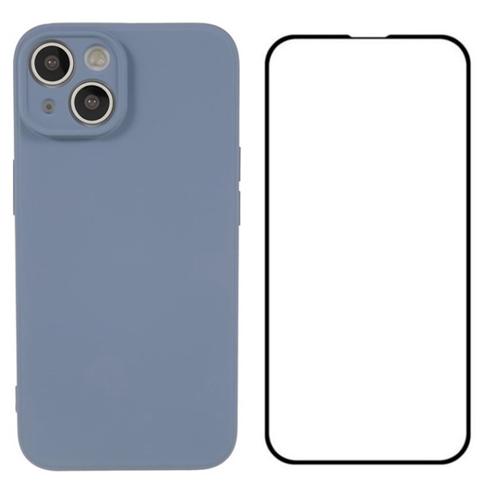 WANLONFENG RB2 Series for iPhone 13 Case TPU Phone Cover with Screen Film (Precise Cutout) - Lavender Grey