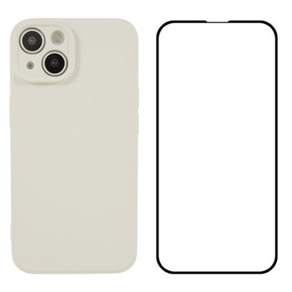WANLONFENG RB2 Series for iPhone 13 Case TPU Phone Cover with Screen Film (Precise Cutout) - White
