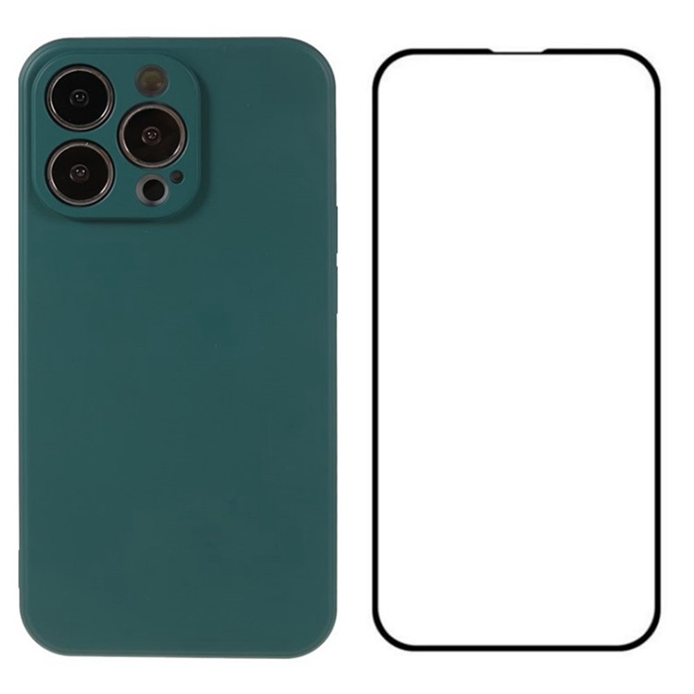 WANLONFENG RB2 Series for iPhone 13 Pro Case Soft TPU Phone Cover with Screen Protector (Precise Cutout) - Army Green