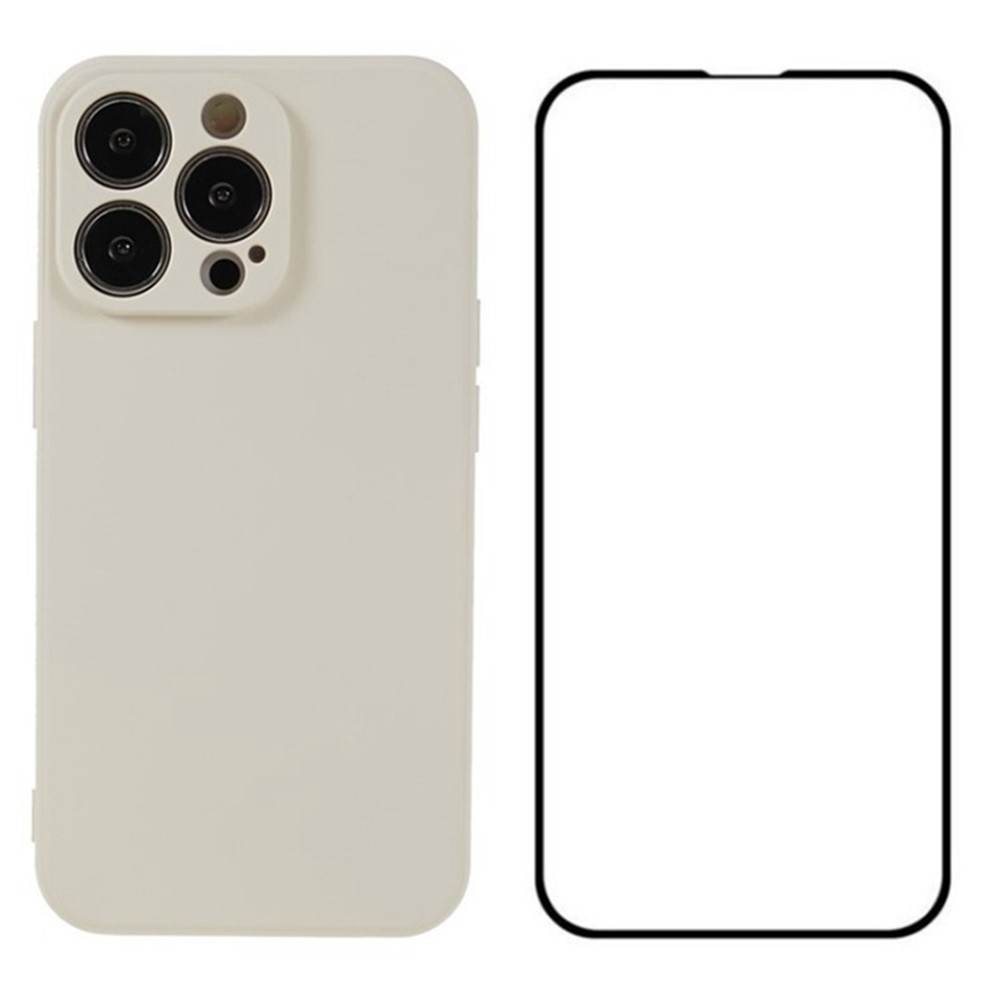 WANLONFENG RB2 Series for iPhone 13 Pro Case Soft TPU Phone Cover with Screen Protector (Precise Cutout) - White