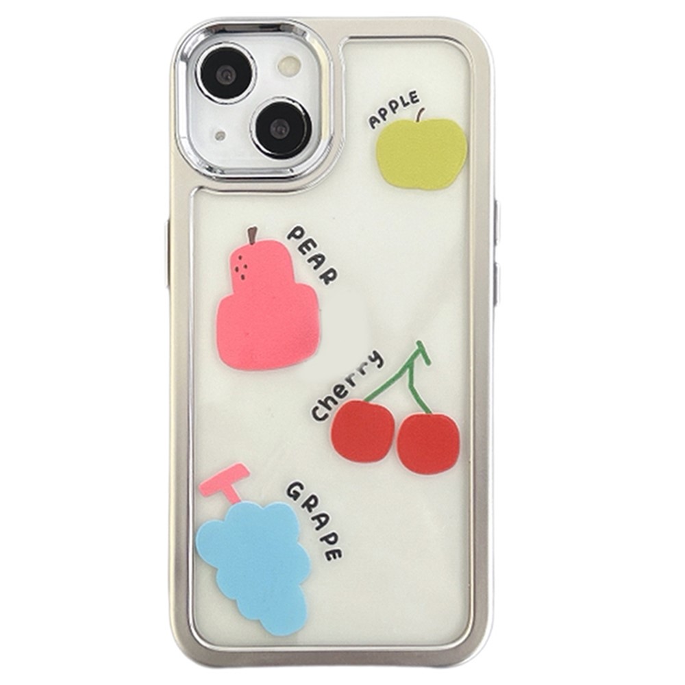 For iPhone 15 Case Silver Edge Pattern Design PC+TPU Phone Cover - Colorful Fruits