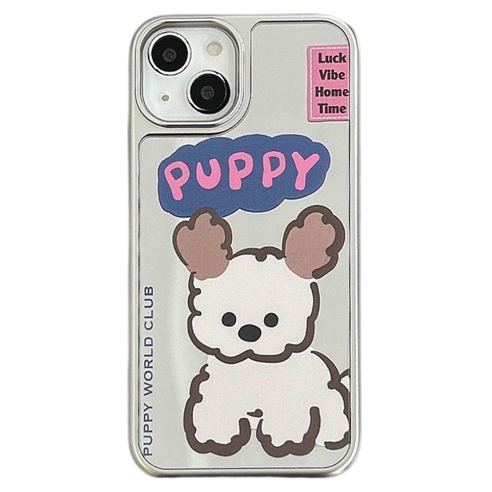For iPhone 13 Case PC+TPU Phone Cover Silver Edge Pattern Design - Mirror Puppy Dog