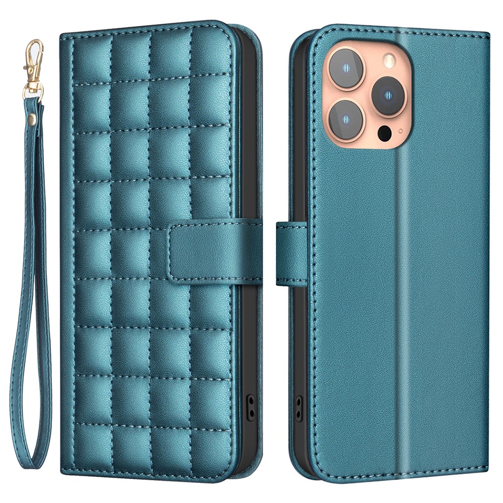 BINFEN COLOR for iPhone 14 Pro Case Full Protection Square Grid Leather Cover - Green