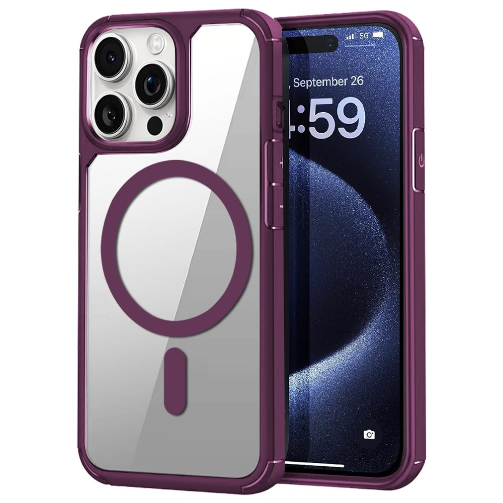 For iPhone 13 Pro Max Magnetic Case TPU + Acrylic Phone Back Cover Compatible with MagSafe - Plum