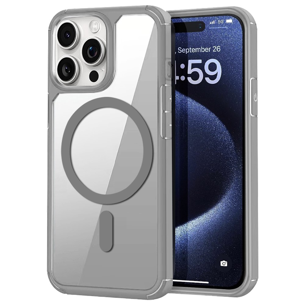 For iPhone 14 Pro Max Magnetic Case TPU + Acrylic Phone Back Cover Compatible with MagSafe - Grey