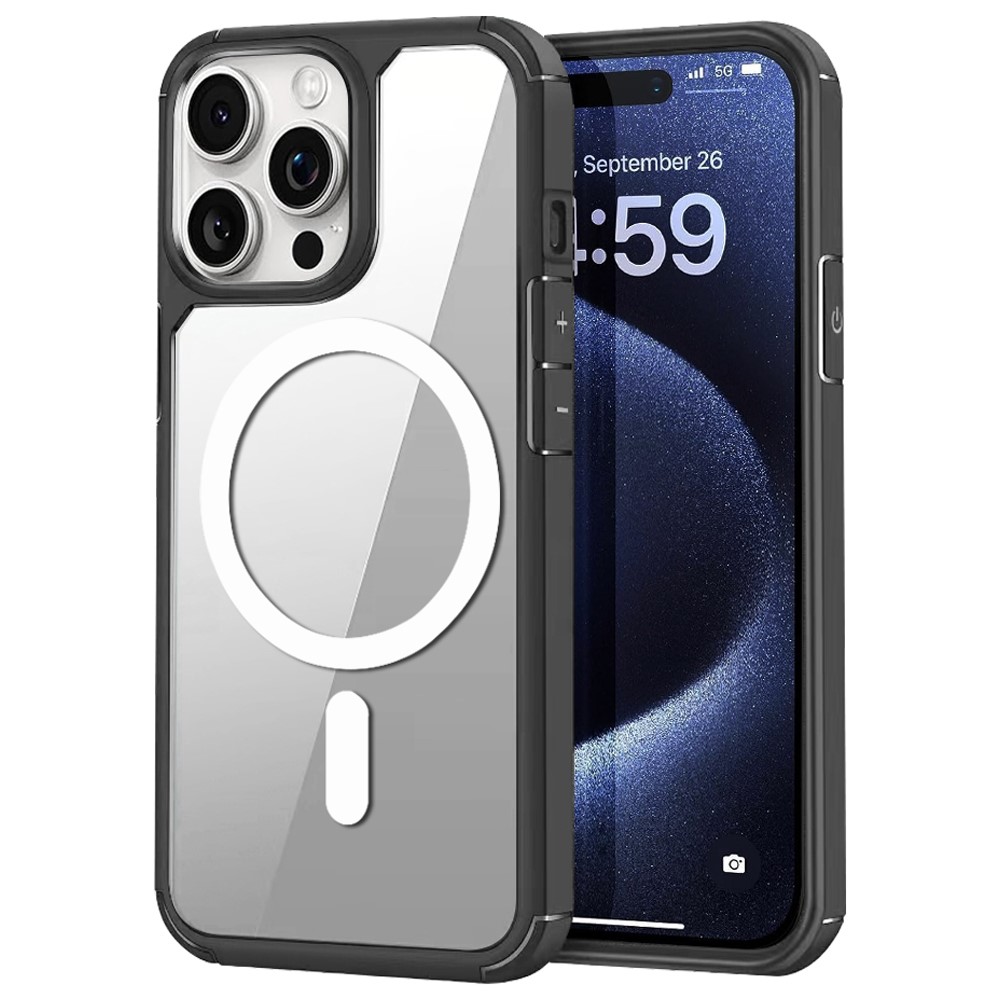 For iPhone 14 Pro Max Magnetic Case TPU + Acrylic Phone Back Cover Compatible with MagSafe - Black  /  White