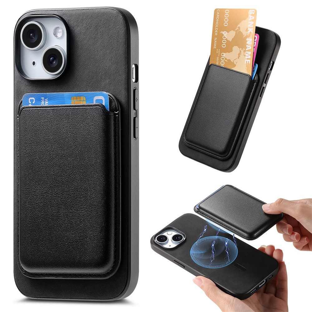 B2 For iPhone 13 Magnetic Phone Case Leather Back Phone Cover Detachable Card Bag - Black