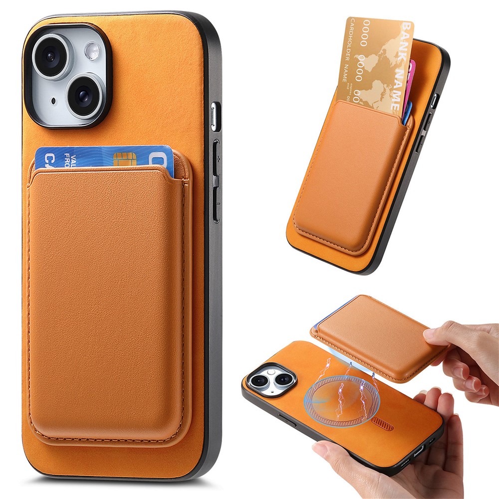 B2 For iPhone 13 Magnetic Phone Case Leather Back Phone Cover Detachable Card Bag - Orange