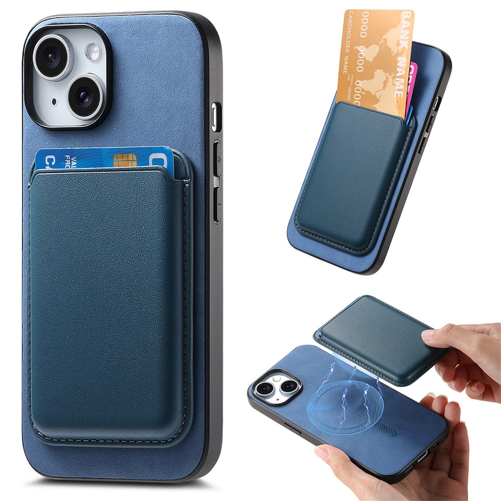 B2 For iPhone 13 Magnetic Phone Case Leather Back Phone Cover Detachable Card Bag - Blue