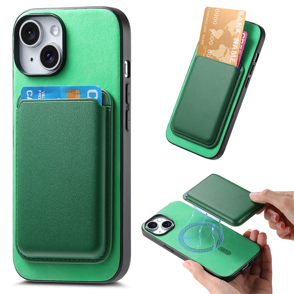 B2 For iPhone 13 Magnetic Phone Case Leather Back Phone Cover Detachable Card Bag - Green