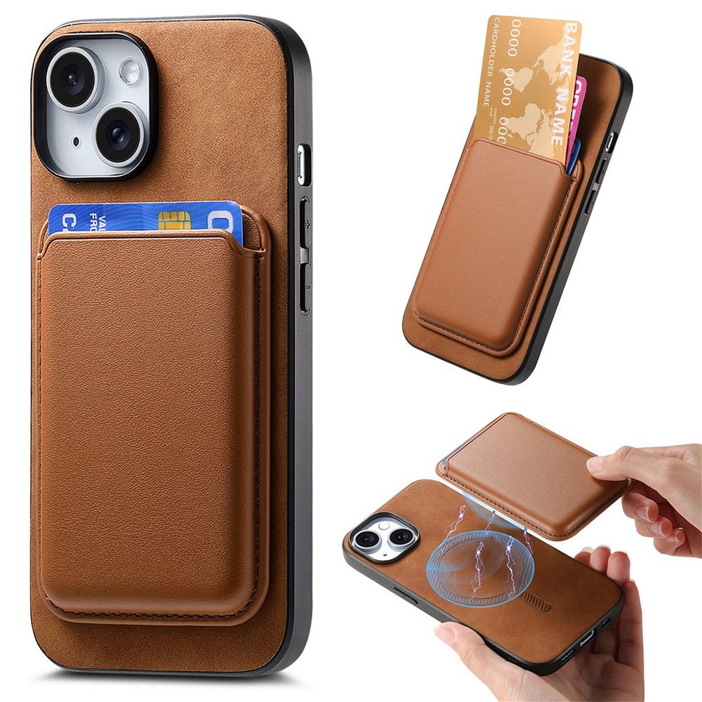 B2 For iPhone 13 Magnetic Phone Case Leather Back Phone Cover Detachable Card Bag - Brown