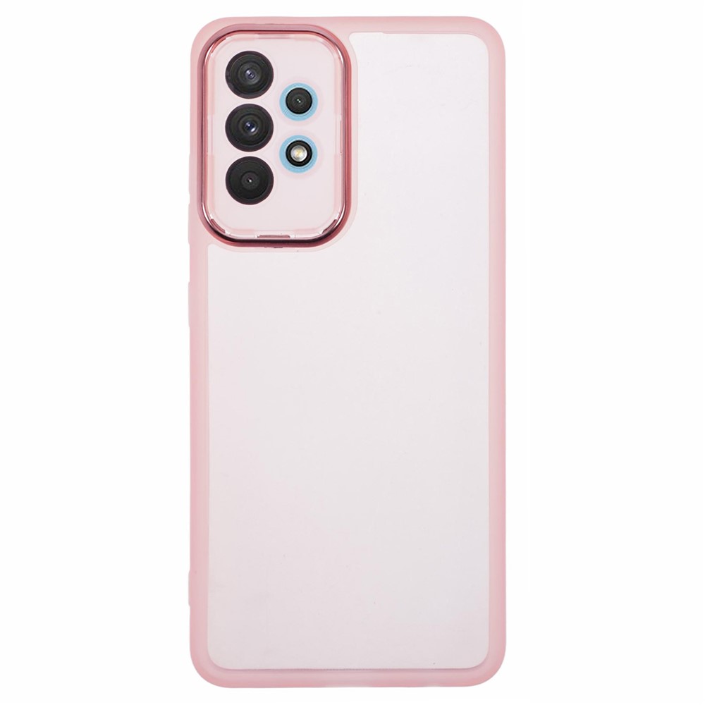 DKSM Series For Samsung Galaxy M32 5G  /  A32 5G Case Electroplated Camera Frame TPU Phone Cover - Transparent Pink