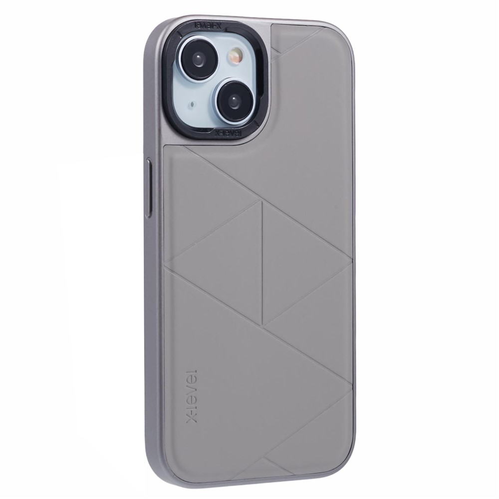 X-LEVEL For iPhone 14 / 13 Case Leather+PC+TPU Protective Phone Cover Geometric Pattern Lines - Titanium Grey
