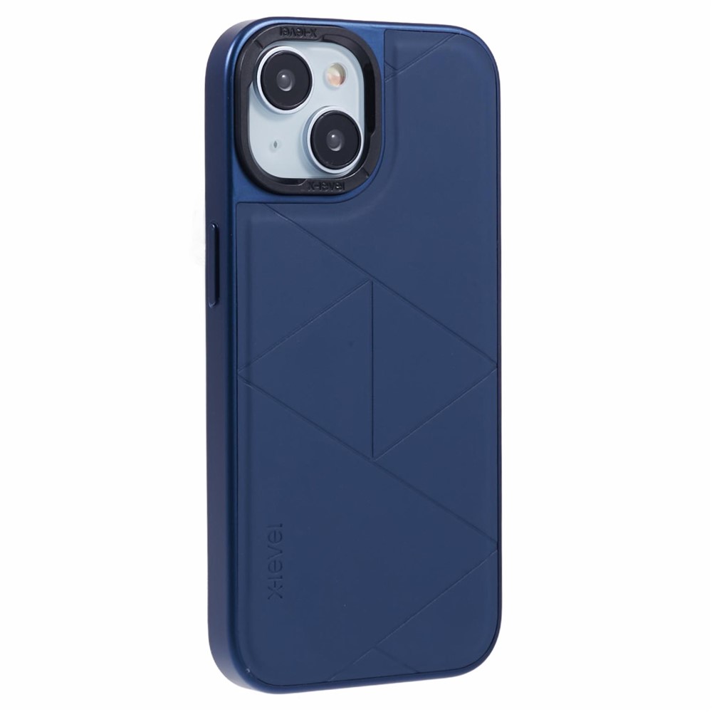 X-LEVEL For iPhone 14 / 13 Case Leather+PC+TPU Protective Phone Cover Geometric Pattern Lines - Blue